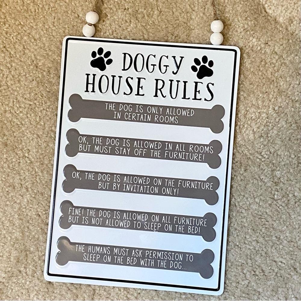 Rustic Doggy House Rules Hanging Metal Tin Sign